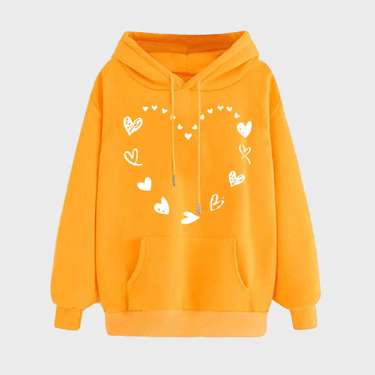 Damen Kapuzensweater mit verspieltem Herzmotiv und bequemer Kängurutasche R&B