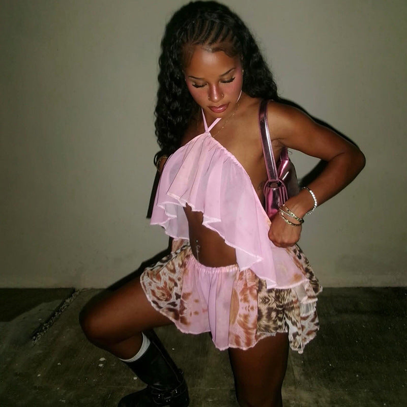 Damen Set aus Top und Shorts mit tierischem Muster R&B