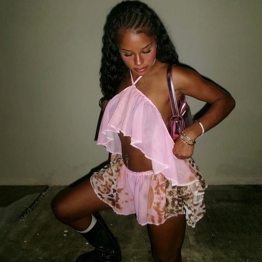 Damen Set aus Top und Shorts mit tierischem Muster R&B