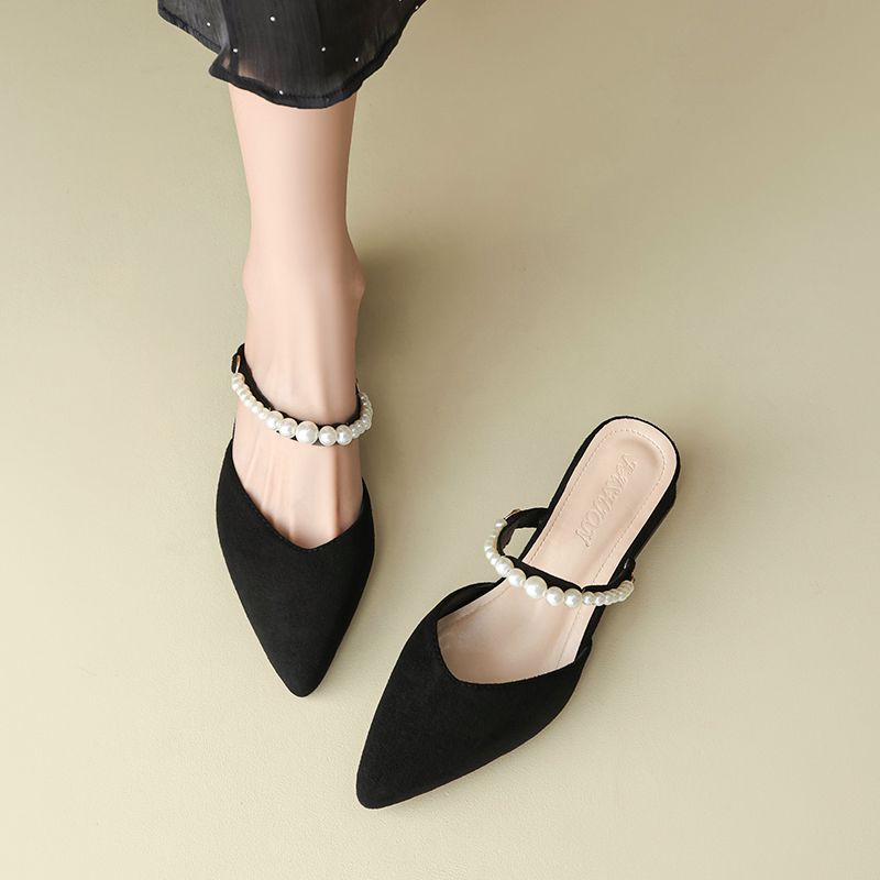 Damen elegante Slingback Mules mit Perlenakzenten R&B
