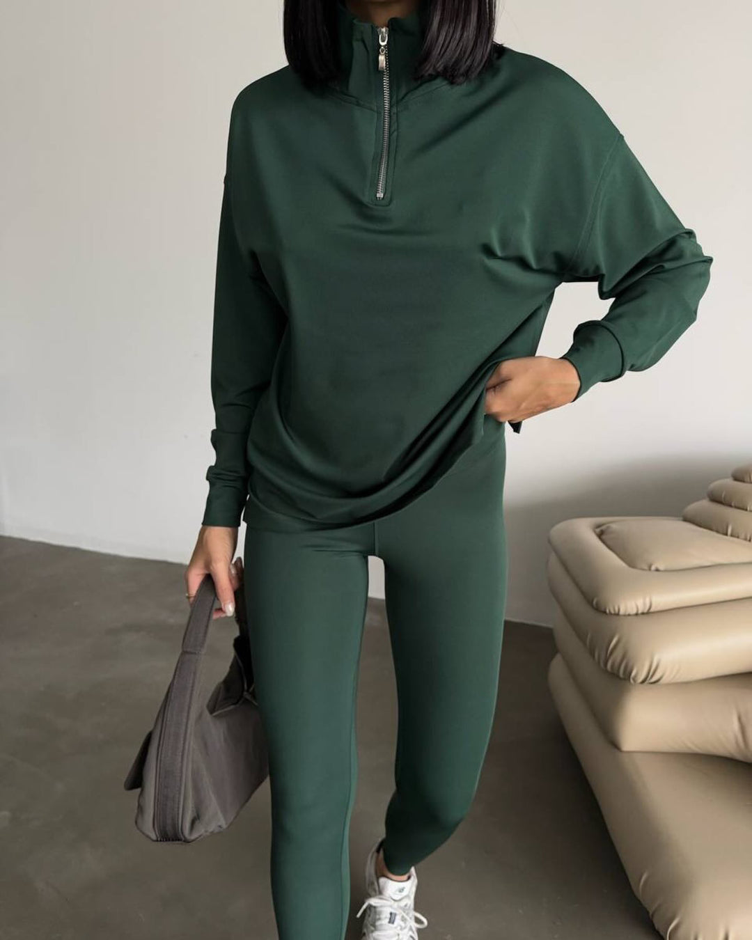 Damen Sportlicher Hoodie mit Stehkragen R&B