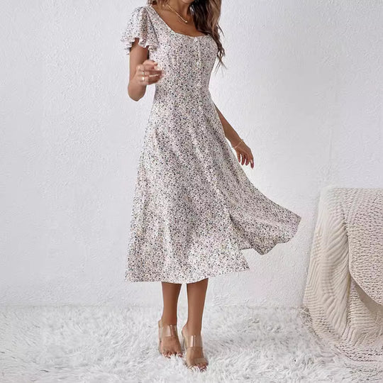 Damen Midi-Kleid mit femininen Rüschendetails und Knopfverschluss Heidi-Mode