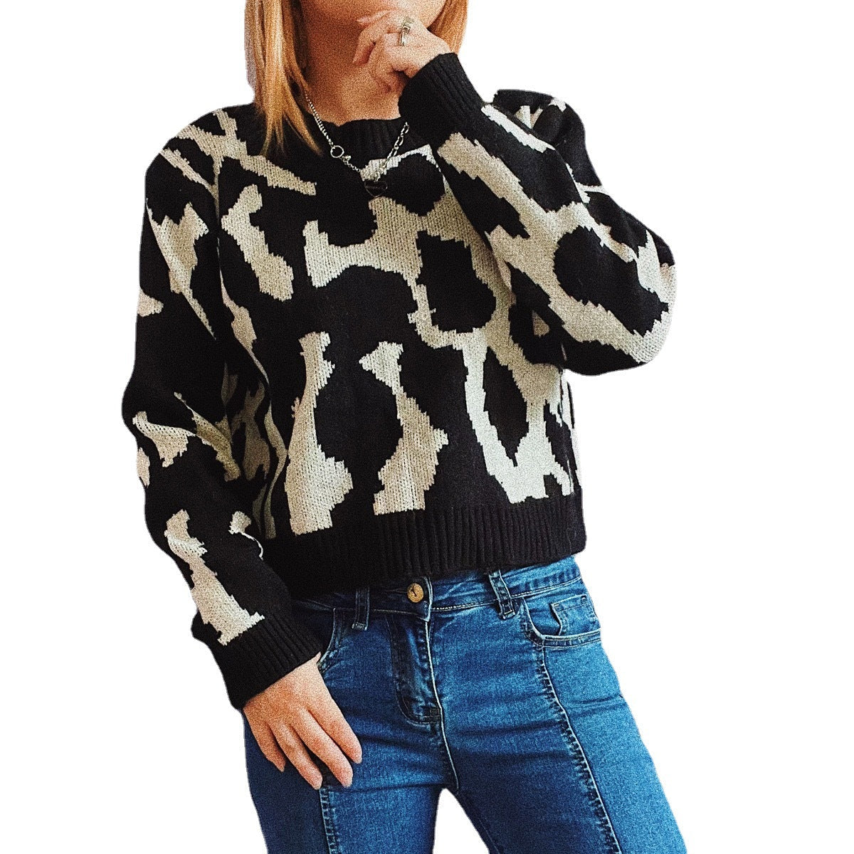Damen gemusterter Pullover mit modernem Tierdruck R&B