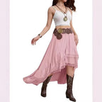 Damen Boho Maxi-Rock mit asymmetrischem Saum und Spitzenverzierungen R&B