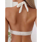 Damen Halter-Bikinioberteil mit trendiger Rippstruktur und tiefem V-Ausschnitt R&B