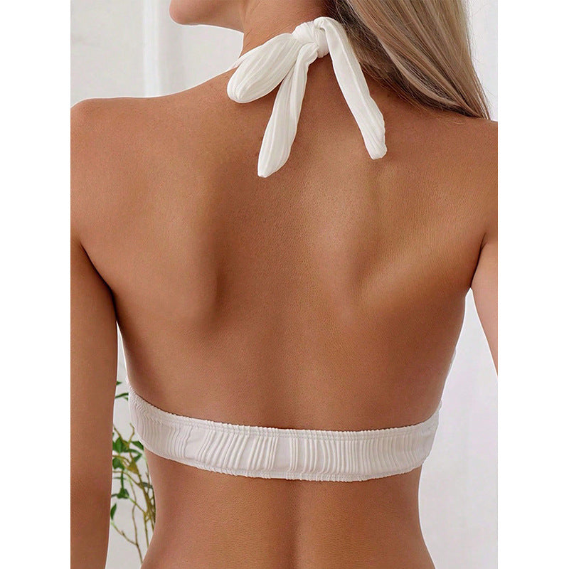 Damen Halter-Bikinioberteil mit trendiger Rippstruktur und tiefem V-Ausschnitt R&B