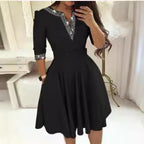 Damen Elegantes Wickelkleid mit Gittermuster und Taillengürtel R&B