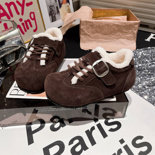 Damen bequeme Clogs mit warmem Fleece-Futter und eleganter Schnalle R&B
