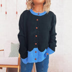 Damen lässige Strickjacke mit buntem Kontrast und eleganten Knopfdetails R&B