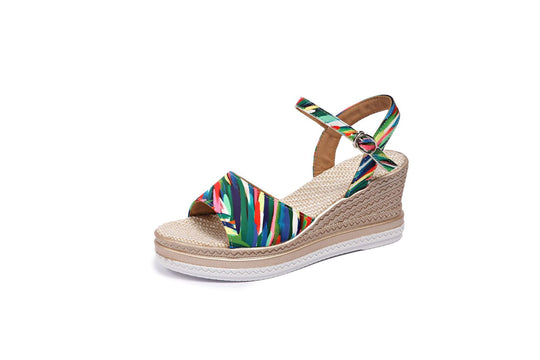 Damen Wedge-Sandalen mit buntem Musterdruck und komfortablem Fußbett R&B