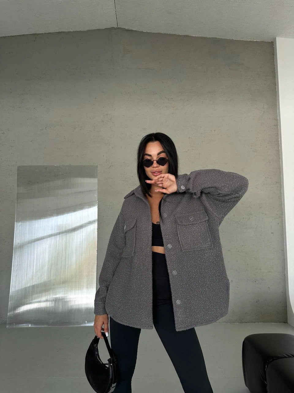 Damen Fluffy Overshirt im Lagenlook mit praktischen Taschen und dezentem Knopfverschluss R&B