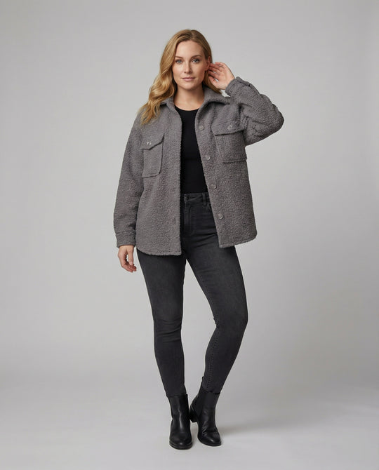 Damen Fluffy Overshirt im Lagenlook mit praktischen Taschen und dezentem Knopfverschluss R&B