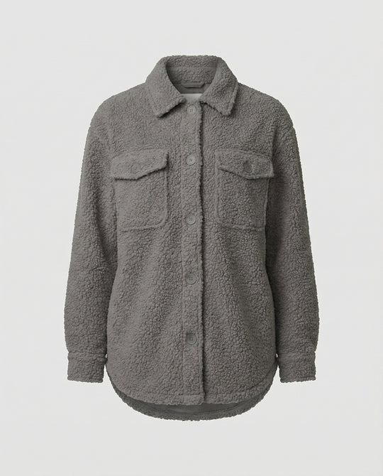 Damen Fluffy Overshirt im Lagenlook mit praktischen Taschen und dezentem Knopfverschluss R&B