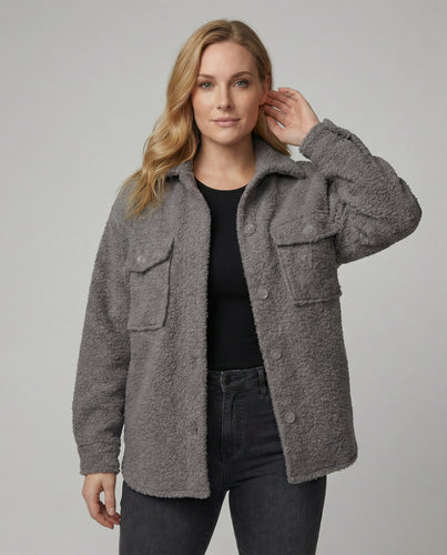 Damen Fluffy Overshirt im Lagenlook mit praktischen Taschen und dezentem Knopfverschluss R&B