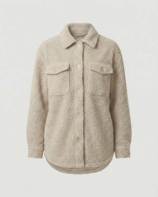Damen Fluffy Overshirt im Lagenlook mit praktischen Taschen und dezentem Knopfverschluss R&B