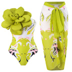 Damen Eleganter Badeanzug mit großem Blumen-Detail und transparentem Überrock R&B