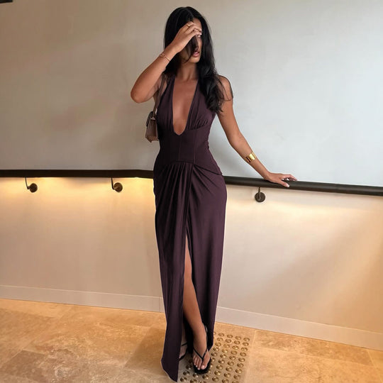 Damen Figurbetontes Abendkleid mit tiefem Ausschnitt und eleganter Drapierung R&B