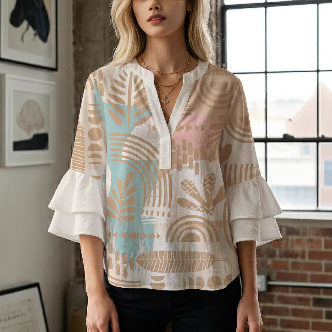 Damen Bluse mit Rüschendetails und auffälligem Animal-Print R&B
