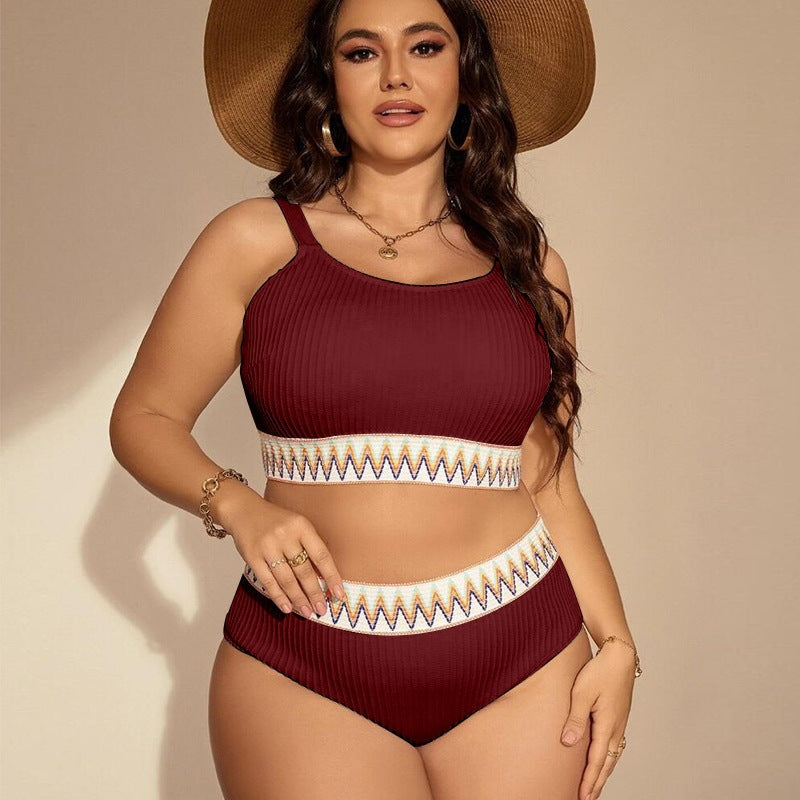 Damen Crop-Top Bikini-Set mit hohem Bund und dekorativem Muster R&B