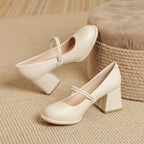 Damen Modische Mary-Jane High Heels mit eleganter Perlen-Details R&B