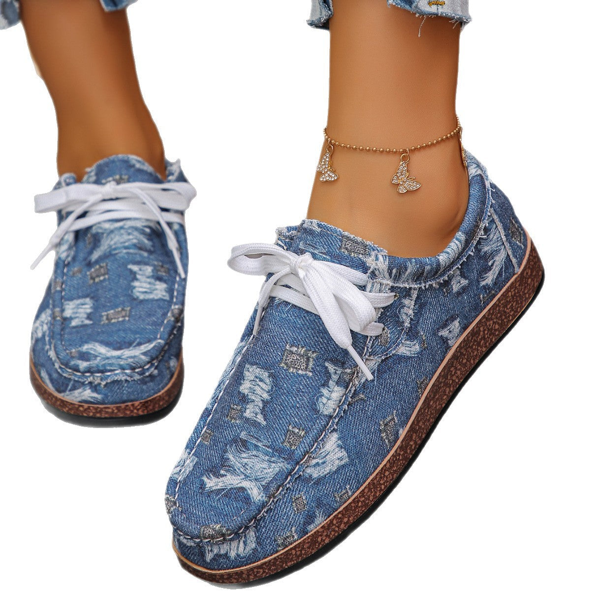 Damen Freizeitschuh mit stylishem Denim-Obermaterial und komfortabler Schnürung R&B