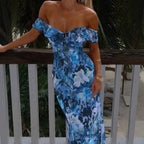 Damen Off-Shoulder Maxikleid mit floralem Muster und Rüschendetails R&B