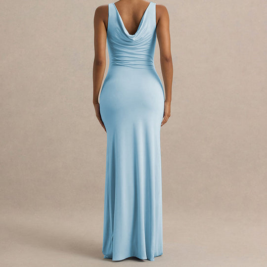 Damen Elegantes Maxikleid mit tiefem V-Ausschnitt und seitlicher Raffung R&B