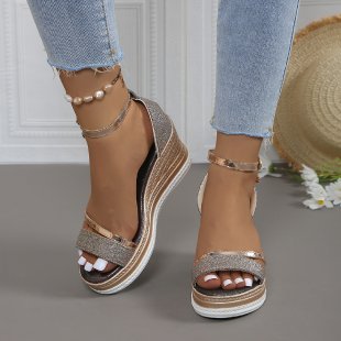 Damen Wedge-Sandalen mit glitzerndem Riemen und verstellbarem Fesselriemen R&B