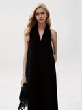 Damen Elegantes Maxikleid mit tiefem V-Ausschnitt und fließendem Stoff R&B