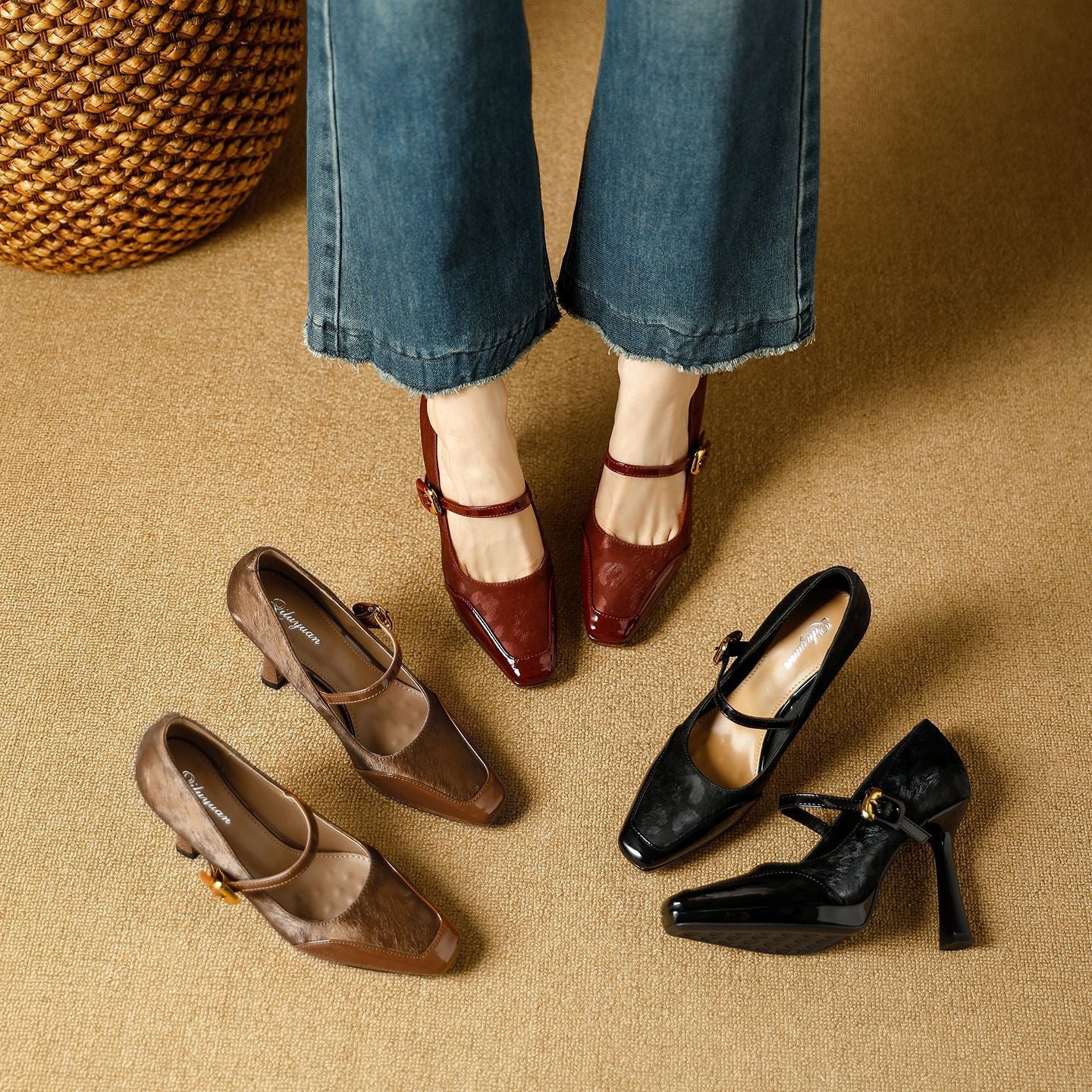 Damen elegante Mary Jane Pumps mit luxuriösem Glanz und modischem Riemendesign