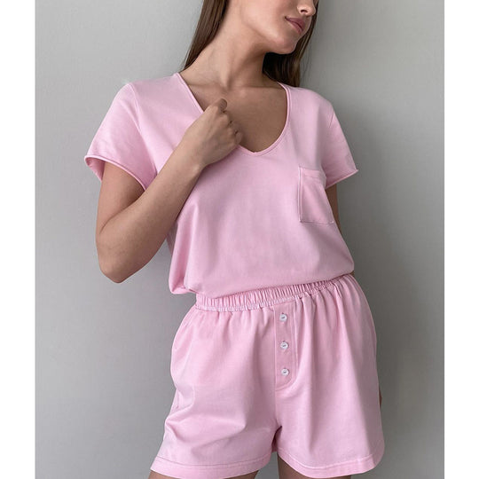Damen Bequemes Loungewear-Set aus Baumwolle mit V-Ausschnitt R&B