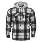 Herren Karierte Flanelljacke mit Hoodie und zwei Brusttaschen R&B