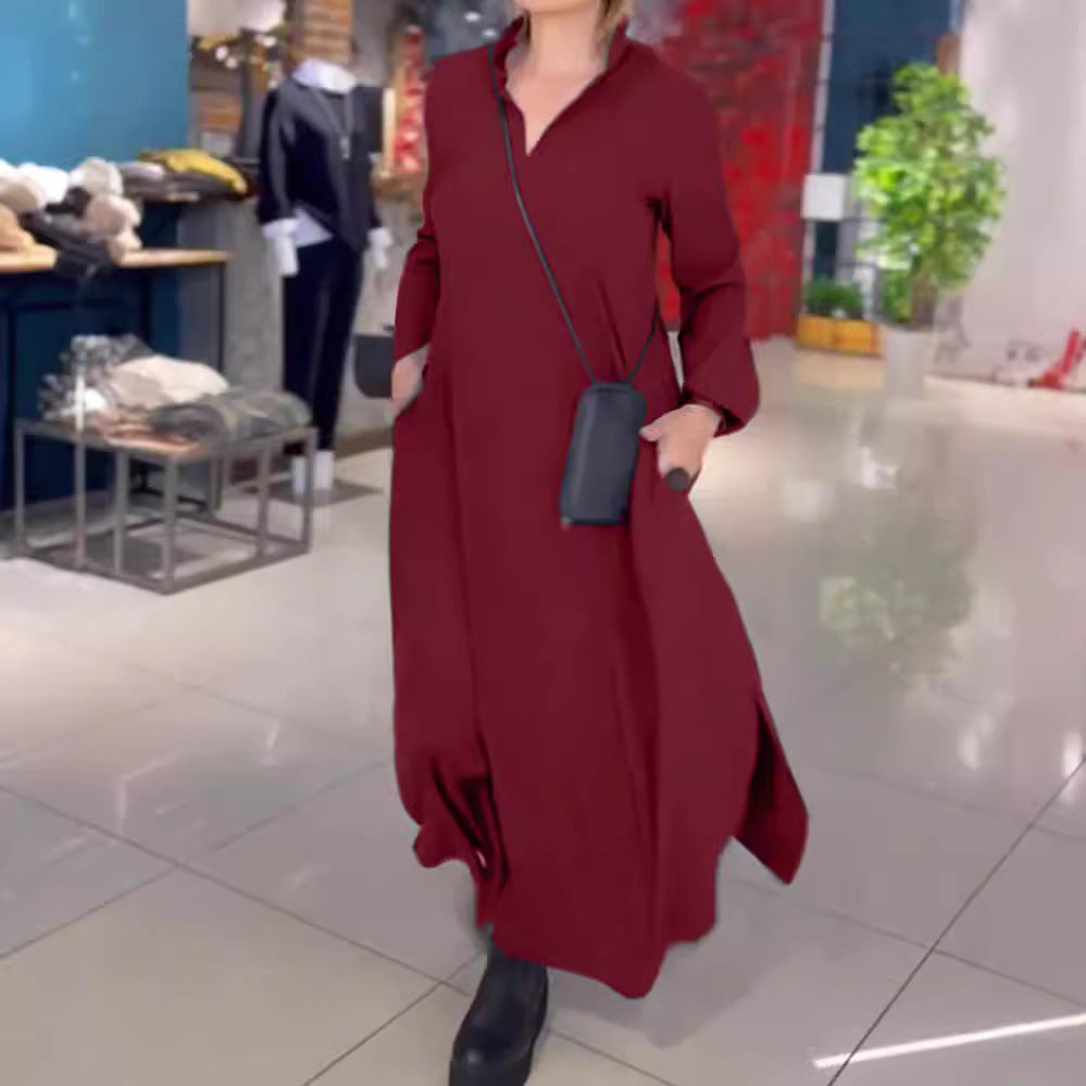 Damen nan weites Maxikleid mit Seitenschlitzen und Eingrifftaschen R&B