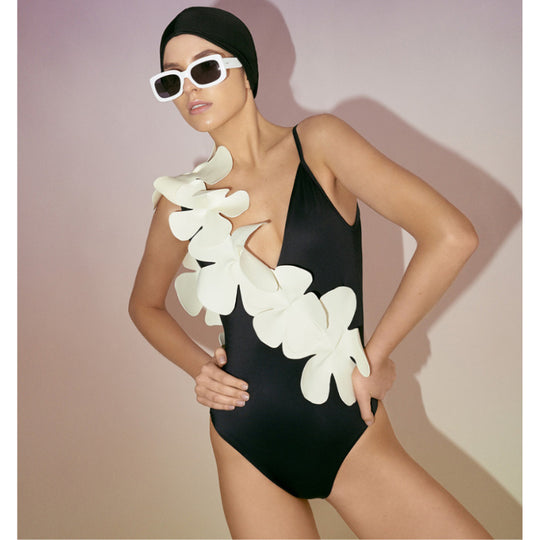 Damen Badeanzug mit kunstvollen 3D Blumenapplikationen R&B