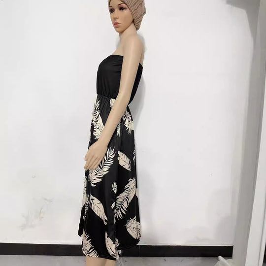 Damen Maxikleid mit Trägerlosem Oberteil und Floralprint R&B