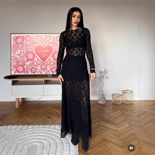 Damen Langarm Spitzenkleid R&B