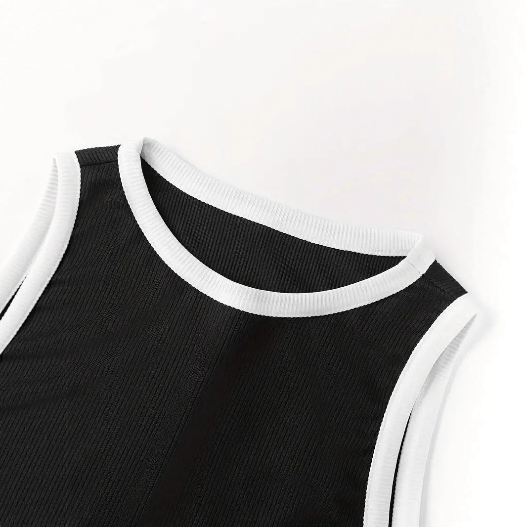 Damen stylishes Sport-Set mit hoch taillierter Weitbein-Hose und sportlichem Bustier R&B