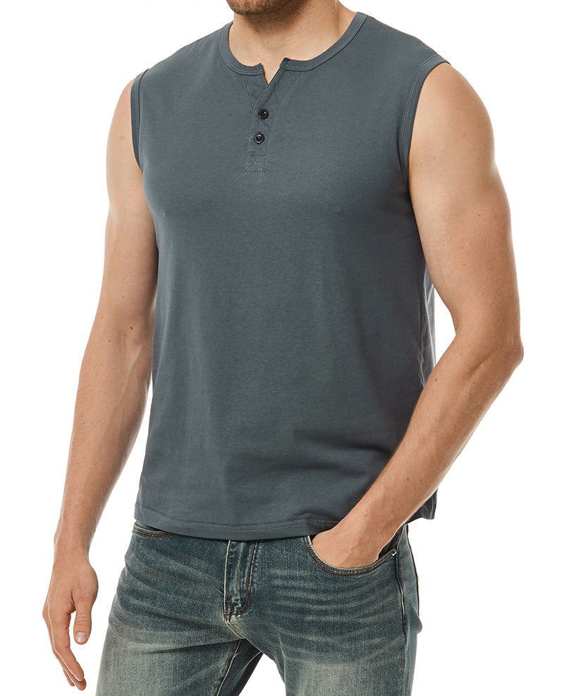 Herren ärmelloses Henley-Shirt mit modernen Knopfdetails