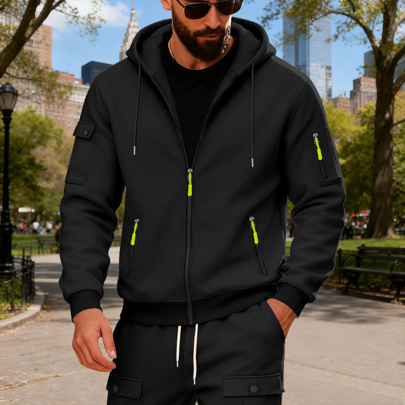 Herren Sportliche Zip-Hoodie mit Innovativen Reißverschlusstaschen R&B