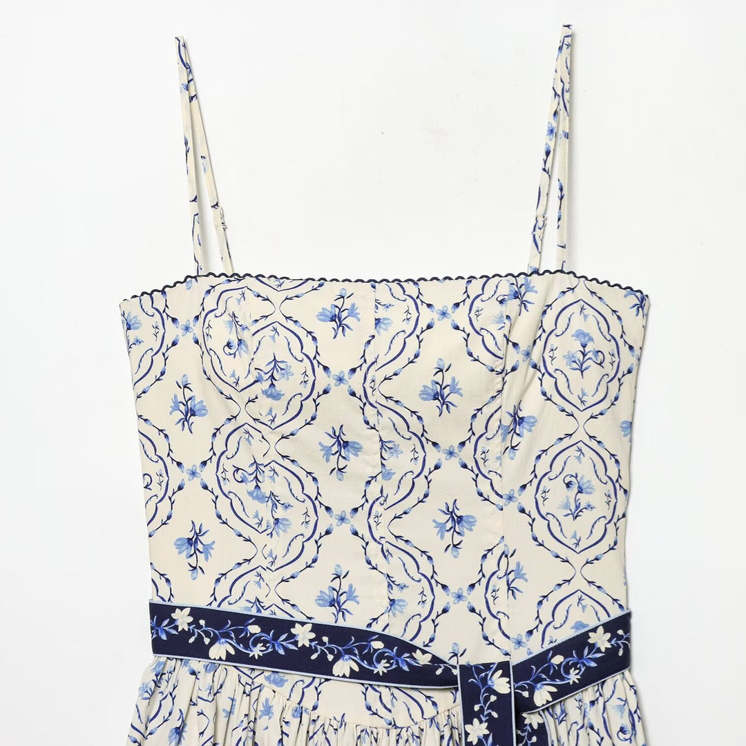 Damen Maxikleid mit floralem Muster und verstellbaren Spaghetti-Trägern R&B