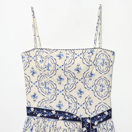 Damen Maxikleid mit floralem Muster und verstellbaren Spaghetti-Trägern R&B