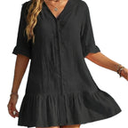 Damen luftiges Sommerkleid mit Knopfleiste und Rüschen R&B
