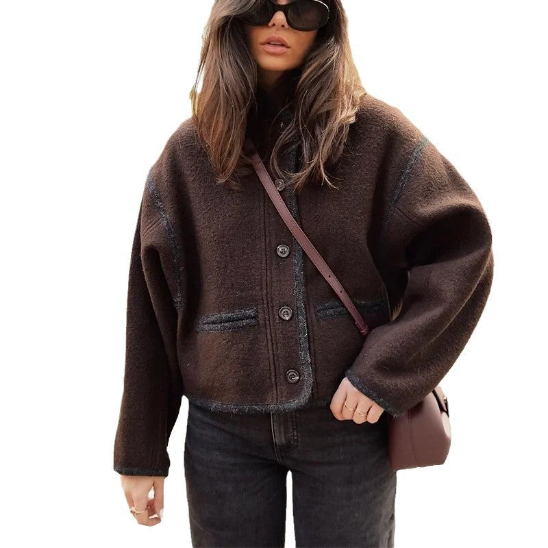 Damen modische oversized Wolljacke R&B