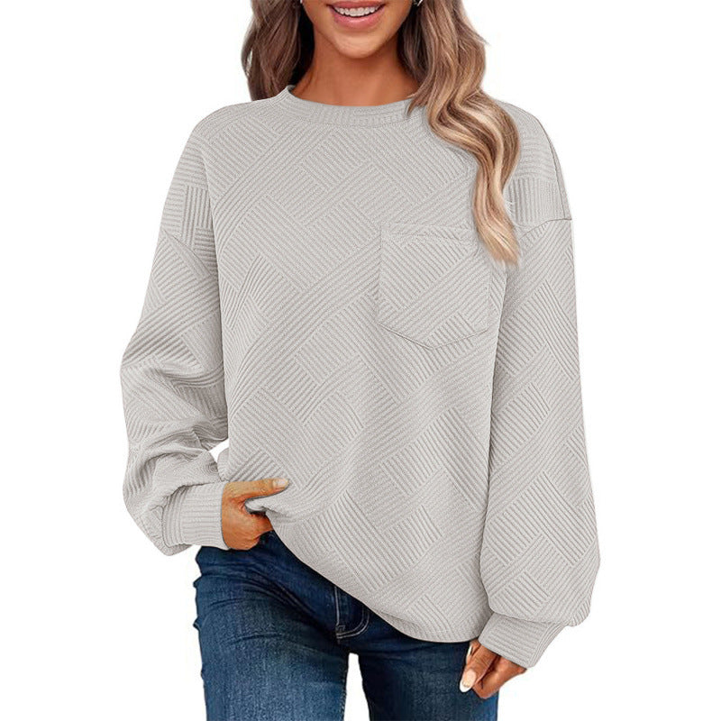Damen lässiger Pullover mit strukturiertem Muster und praktischer Brusttasche R&B