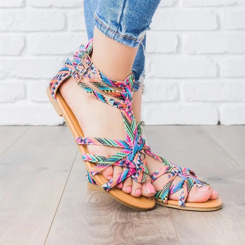 Damen farbenfrohe Strandsandalen mit verstellbaren Riemen und anatomischem Fußbett R&B