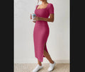 Damen Figurbetontes Maxikleid mit seitlichen Schlitzen und elastischem Material R&B