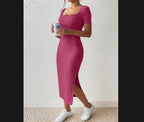 Damen Figurbetontes Maxikleid mit seitlichen Schlitzen und elastischem Material R&B