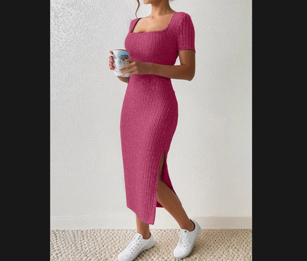 Damen Figurbetontes Maxikleid mit seitlichen Schlitzen und elastischem Material R&B