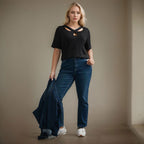 Damen Kurzarmshirt mit Kreuz-Ausschnitt R&B