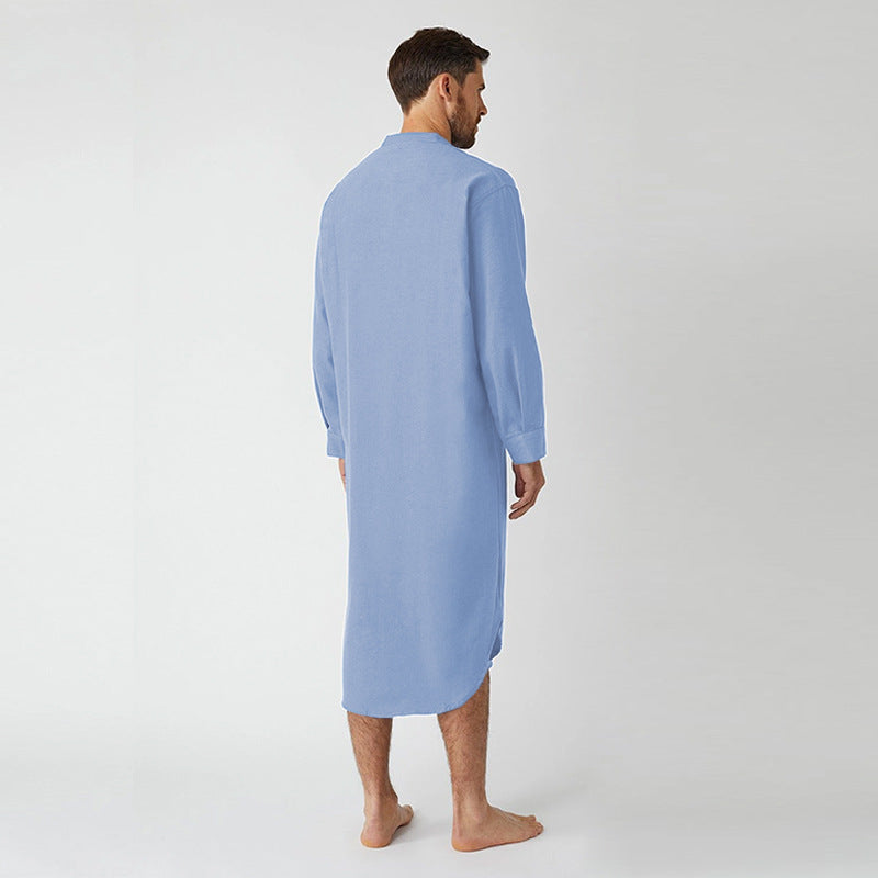 Herren nan langes weites Hemd mit Stehkragen Brusttasche und geschwungenem Saum R&B